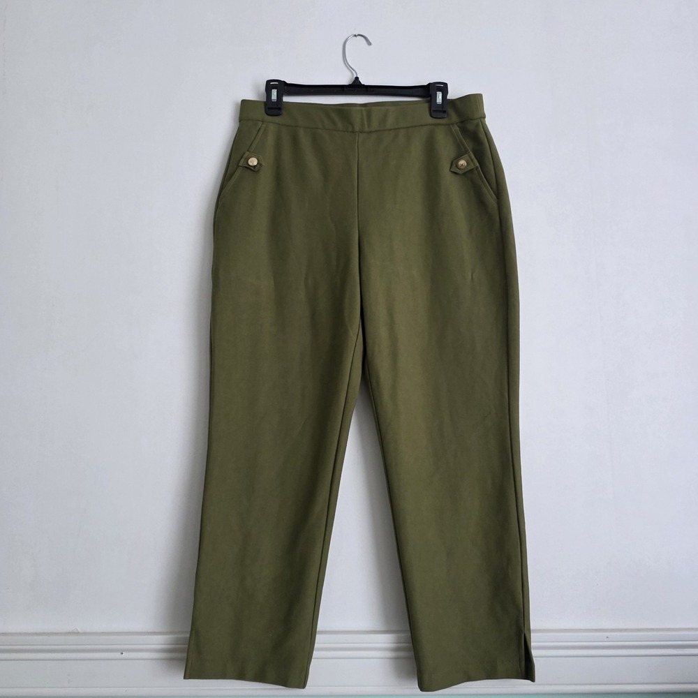 Michael Kors Womens Large Green Pants Comfortable Pockets Button Accents